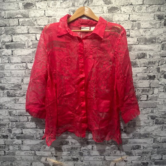 EUC Alfred Dunner Women's Pink Transparent Blouse Size 22W - Picture 1 of 13